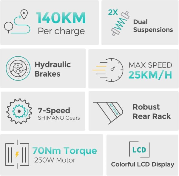 ENGWE E26 Vélo Électrique VTT 26" × 4.0 Pouces – 250W, Batterie 48V 16Ah, Autonomie 140 km, 7 Vitesses, Suspension Double – Image 6