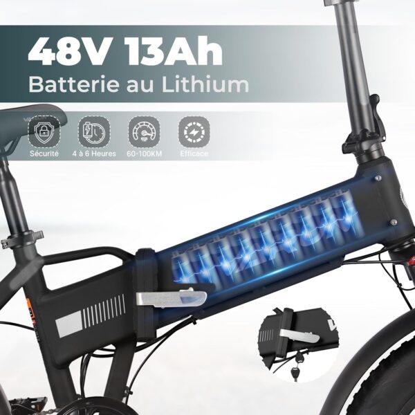 VARUN Vélo Électrique Pliable 20" Fat Tire – Batterie 48V 13Ah, Autonomie 120KM, 7 Vitesses | E-Bike Tout-Terrain Adulte – Image 5