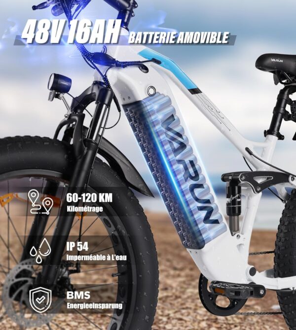 VARUN VTT Électrique 26" Fat Tire – Moteur 250W, Batterie 48V 16Ah, Autonomie 120KM, 7 Vitesses | Vélo Électrique Homme Tout-Terrain – Image 7