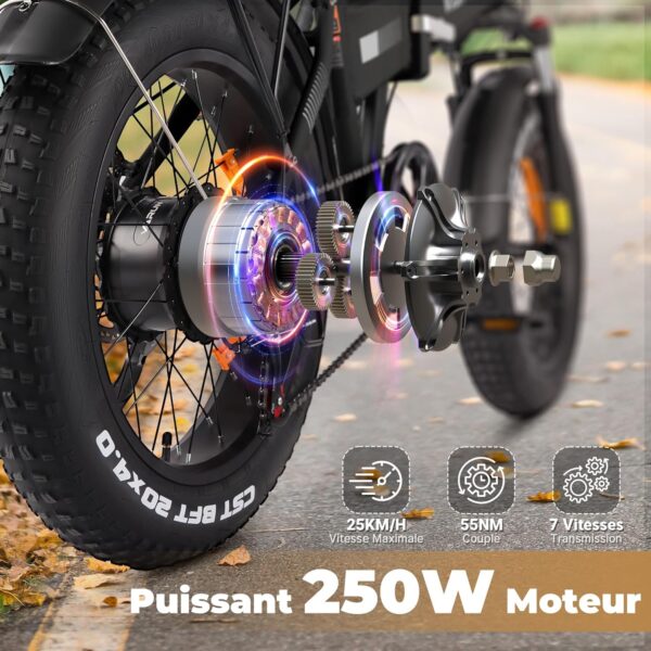 VARUN Vélo Électrique Pliable 20" Fat Tire – Batterie 48V 13Ah, Autonomie 120KM, 7 Vitesses | E-Bike Tout-Terrain Adulte – Image 6