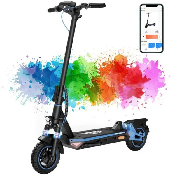 Trottinette électrique RCB TECH R10S 800W, pliable, batterie 48V 16.8Ah, pneus 10 pouces, APP Bluetooth, couleur bleue