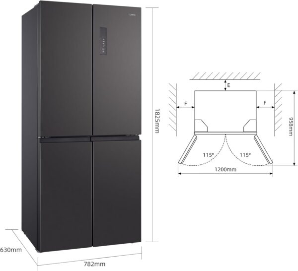 CHIQ Réfrigérateur Américain Multiportes CCD415NEI4E 415L, Smart Inverter, Température Care+, Inox Foncé, Classe Énergétique E – Image 5