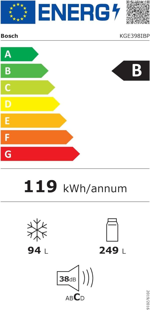 Bosch KGE398IBP - Série 6, Réfrigérateur Combiné Pose-Libre 201 cm, Inox Anti-Trace de Doigts, Classe Énergétique B – Image 2