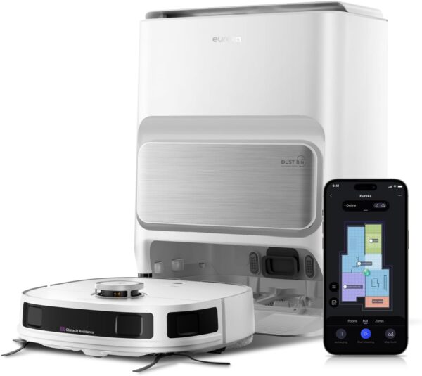 Eureka J12 Ultra - Robot aspirateur laveur 5000 Pa avec station automatique de vidange, lavage et séchage, navigation LiDAR 3D IA