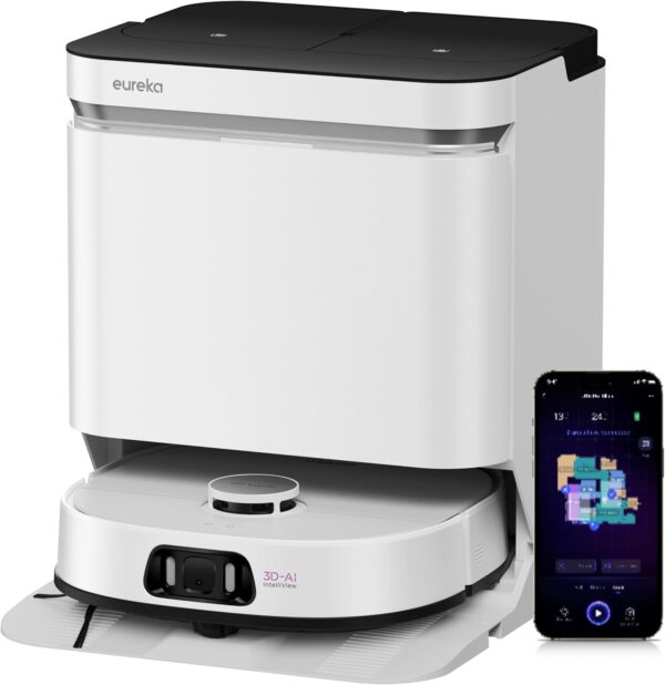 Eureka J15 Pro Ultra - Robot aspirateur laveur 16 200 Pa, nettoyage des bords, brosse anti-enchevêtrement, lavage de serpillière à l'eau chaude 75°C, base autonettoyante