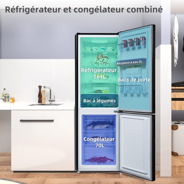 CHIQ Réfrigérateur Congélateur Bas FBM228NE4DE 231L (161L + 70L), Froid Ventilé No Frost, Acier Inoxydable Noir, 42 dB, 12 ans de garantie sur le compresseur, Classe Énergétique E – Image 3