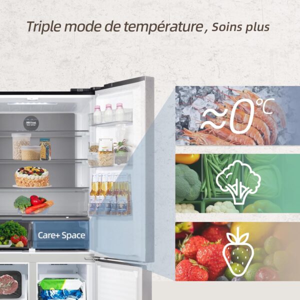 CHIQ Réfrigérateur Américain Multiportes CCD415NEI4E 415L, Smart Inverter, Température Care+, Inox Foncé, Classe Énergétique E – Image 4