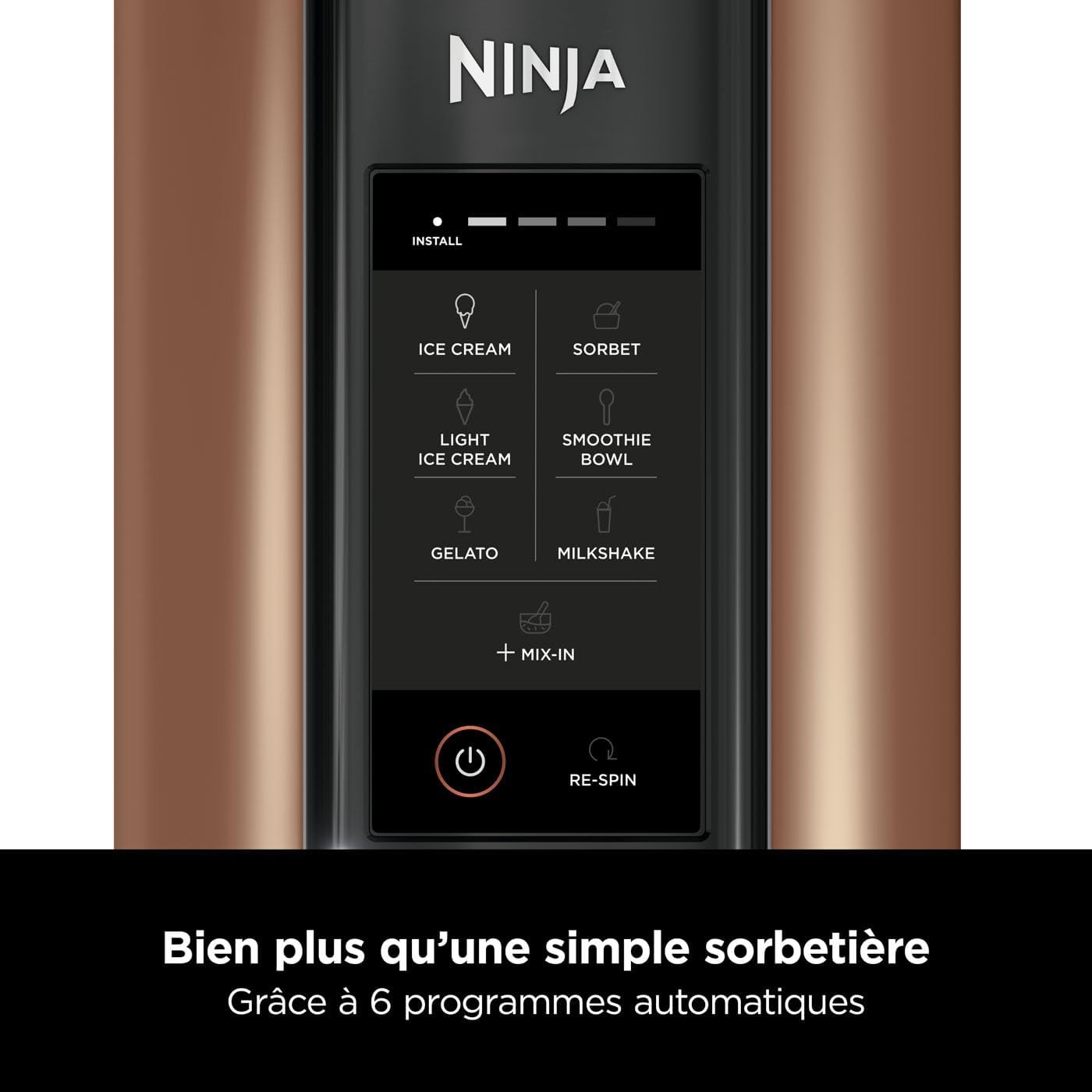 Ninja CREAMi Sorbetière & Fabrique à Desserts Glacés – 3 Pots, 7 Programmes (Crème glacée, Sorbets, Smoothie Bowls, etc.) – 1,4 L – Noir & Cuivre – Image 5
