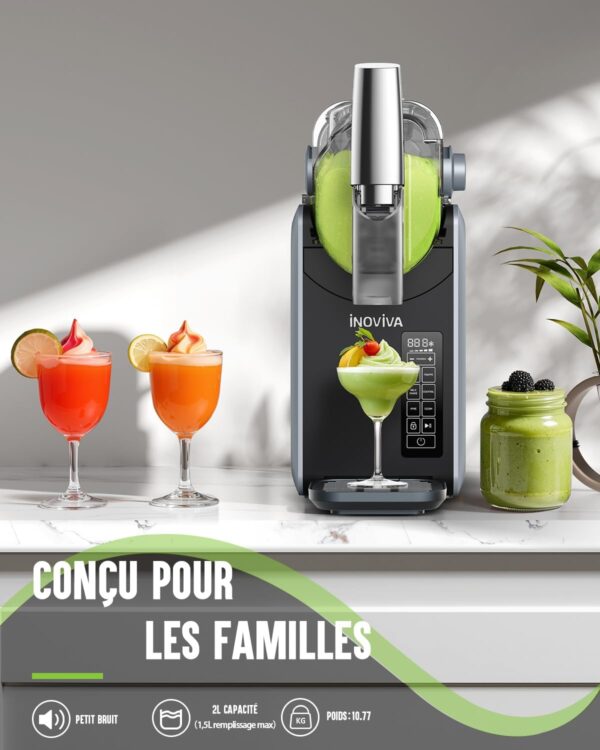 INOVIVA Machine à Slush, Pas besoin de glace, Machine à Slushie de 2L pour la maison avec autonettoyage, 5 programmes préréglés, Slushie congelés, Margaritas, Frappés, Milkshake (S1.2 Version) – Image 5