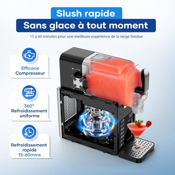 Slush Machine – Machine à slushie de 2,5 L, pas besoin de glace, avec écran LED, 6 programmes prédéfinis pour margaritas, frappés, milkshakes et service doux, fonctionnement à un bouton, nettoyage – Image 7