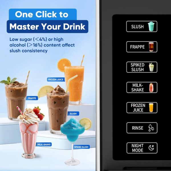Slush Machine – Machine à slushie de 2,5 L, pas besoin de glace, avec écran LED, 6 programmes prédéfinis pour margaritas, frappés, milkshakes et service doux, fonctionnement à un bouton, nettoyage – Image 8