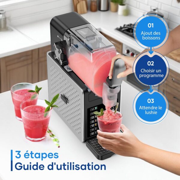 Slush Machine – Machine à slushie de 2,5 L, pas besoin de glace, avec écran LED, 6 programmes prédéfinis pour margaritas, frappés, milkshakes et service doux, fonctionnement à un bouton, nettoyage – Image 3