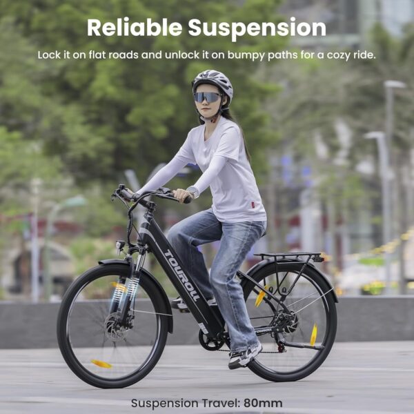 Touroll J1/J1 St Vélo Électrique, 27.5" vélo électrique Adulte, Vélo de Trekking avec Moteur 250 W, Batterie 15.6AH, Autonomie 100 km, E-Bike, vélo électrique Urbain – Image 4