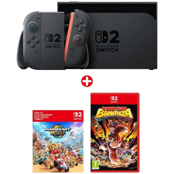 Pack Nintendo Switch 2 avec Mario Kart World et Donkey Kong Bananza - Édition limitée