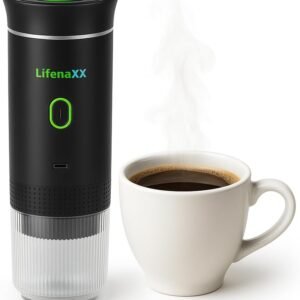 Lifenaxx Machine à Café Portative avec Batterie & USB‑C – Expresso Mobile 20 bar pour Café Moulu & Capsules – Machine Compacte pour Voyage, Camping, Voiture, Bureau – Modèle LX‑060