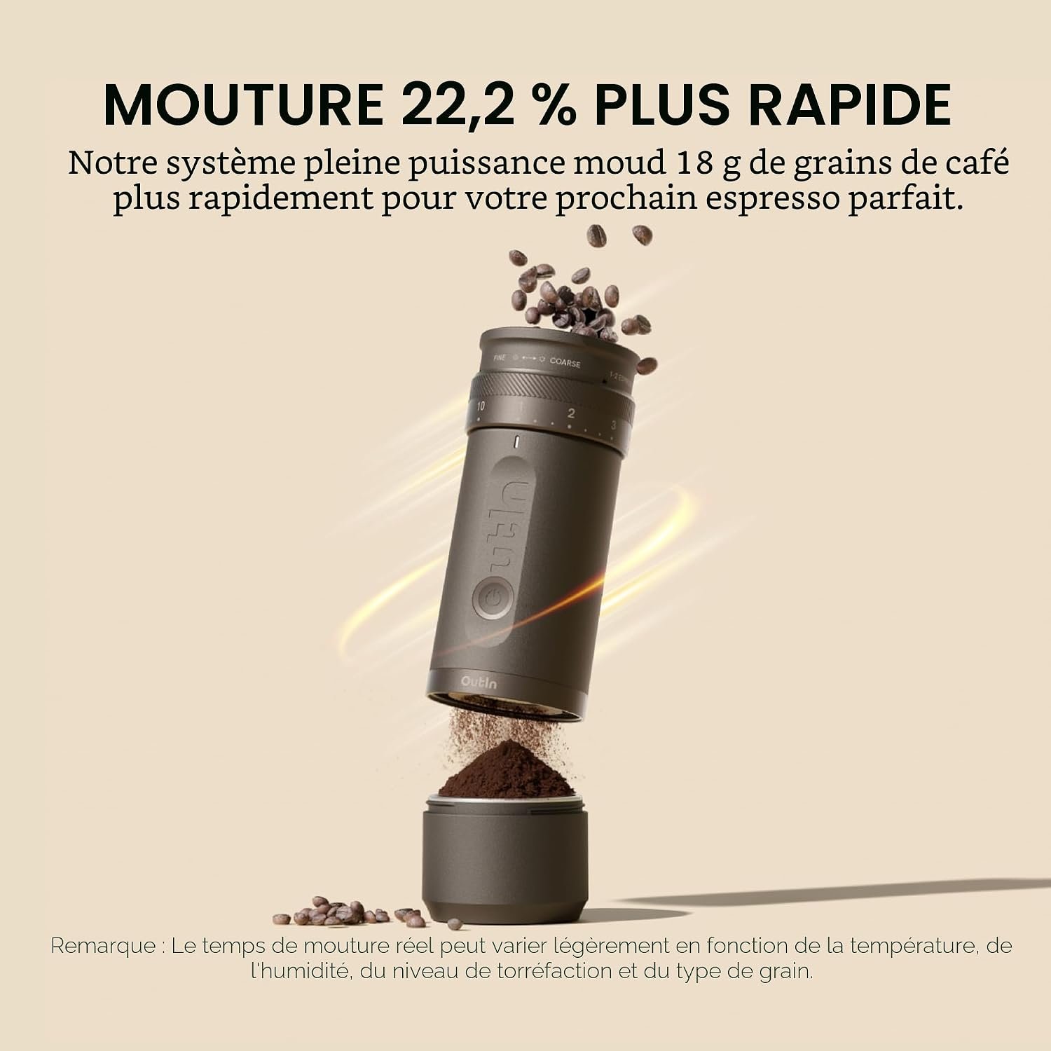 OutIn Fino Moulin à café électrique à meules coniques, Tundra Brown – Image 4