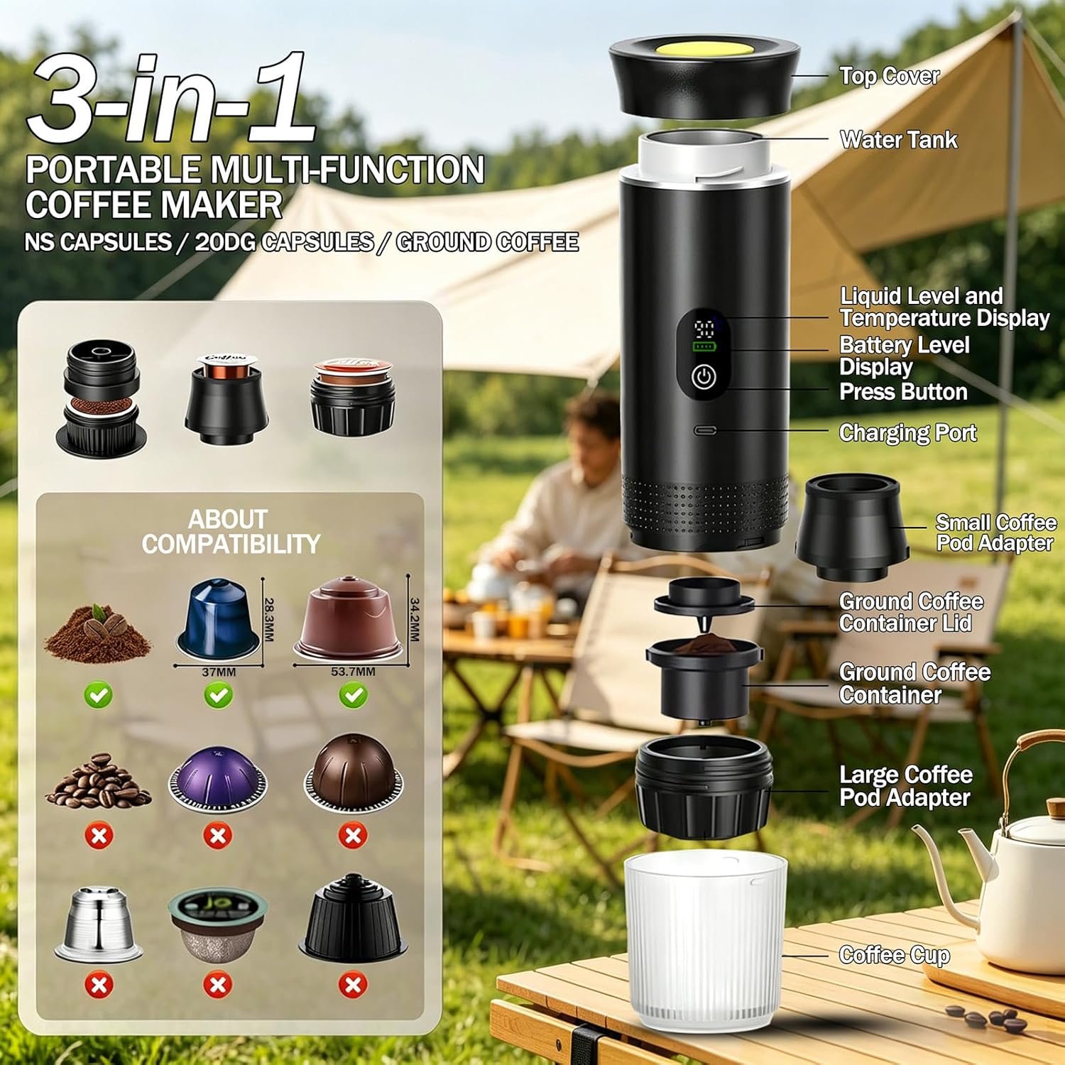 Machine à Cafe Portable, Convient pour Maison, Pour Voyage,Camping,Voiture – Image 4
